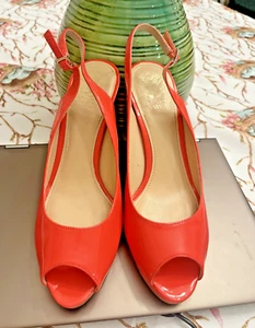 Vince Camuto Orange Patent Leather Peep Toe Stilettos Slingback Shoes Size 8.5 M - Picture 1 of 9