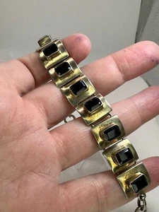 Bracelet Silver with Onyx Rocks Handcrafted Lobster Clasp Vintage M-5224 - Picture 1 of 4