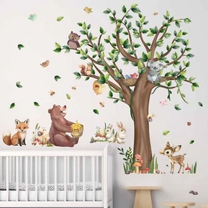 Large Tree Woodland Animals Wall Stickers - Bear Fox Deer Wall Decals - Baby ... - Picture 1 of 6