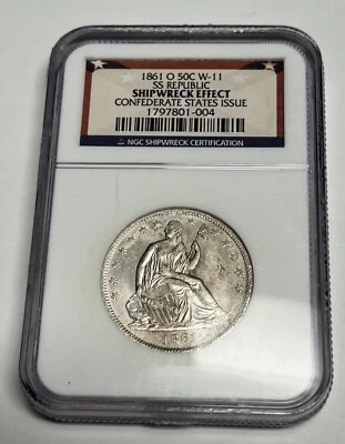 1861-O CSA Seated Liberty Confederate Half Dollar SS Republic W-11 NGC UNC 50C - Image 1 of 3