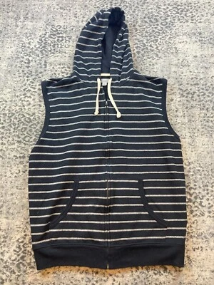 Charles and a Half Mens XL Hooded Sweatshirt Vest Black & Gray Stripe Fleece Lin - Image 1 of 4