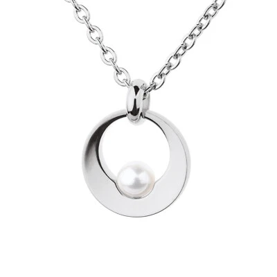 Ernstes Design Anhänger klein rund mit Süßwasserperle AN1021 Edelstahl - Bild 1 von 2