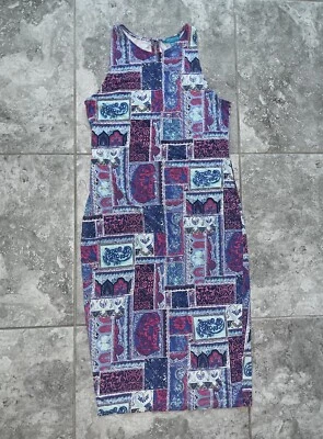 Tori Richard Karley Sleeveless Modal Jersey Knit Sheath Midi Dress Geometric M - Image 1 of 4