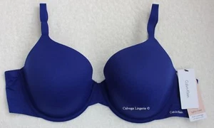NWT Calvin Klein F3837 "Perfectly Fit" T-Shirt Microfiber Bra, Royal Blue, 32D - Picture 1 of 7