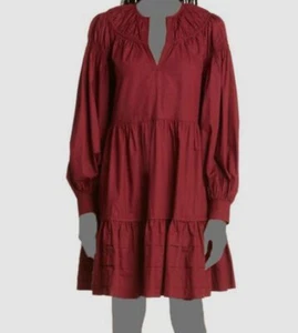 $345 Ulla Johnson Women's Red Tiered Smocked Long Sleeve Rosa Dress Size 0 - Picture 1 of 4