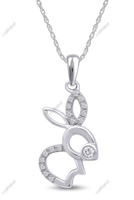 Collar colgante de conejo de Pascua de diamantes naturales de 1/10 quilates de 18" en plata 925 Foto 1 de 4