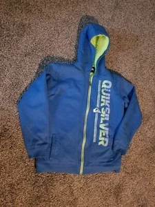 boys hoodie xxl quiksilver thick blue green zip up hooded sweatshirt size 18 - Picture 1 of 7