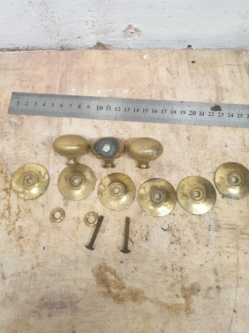 Set 3 vintage solid Brass Knobs Old screw type Cabinet Drawer Locker box Cover