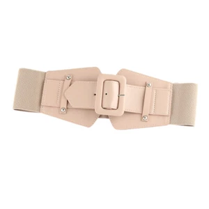 Women Elastic Stretch Metal Buckle Wide Leather Belt Corset Cinch Waistband ☋ - Picture 1 of 12