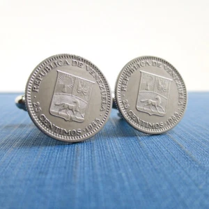 Gemelos para monedas VENEZUELA - Monedas venezolanas vintage reutilizadas tono plata - Imagen 1 de 4
