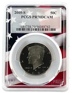 2005 S Kennedy Clad Half Dollar PCGS PR70 DCAM Flag Picture Frame - Picture 1 of 2