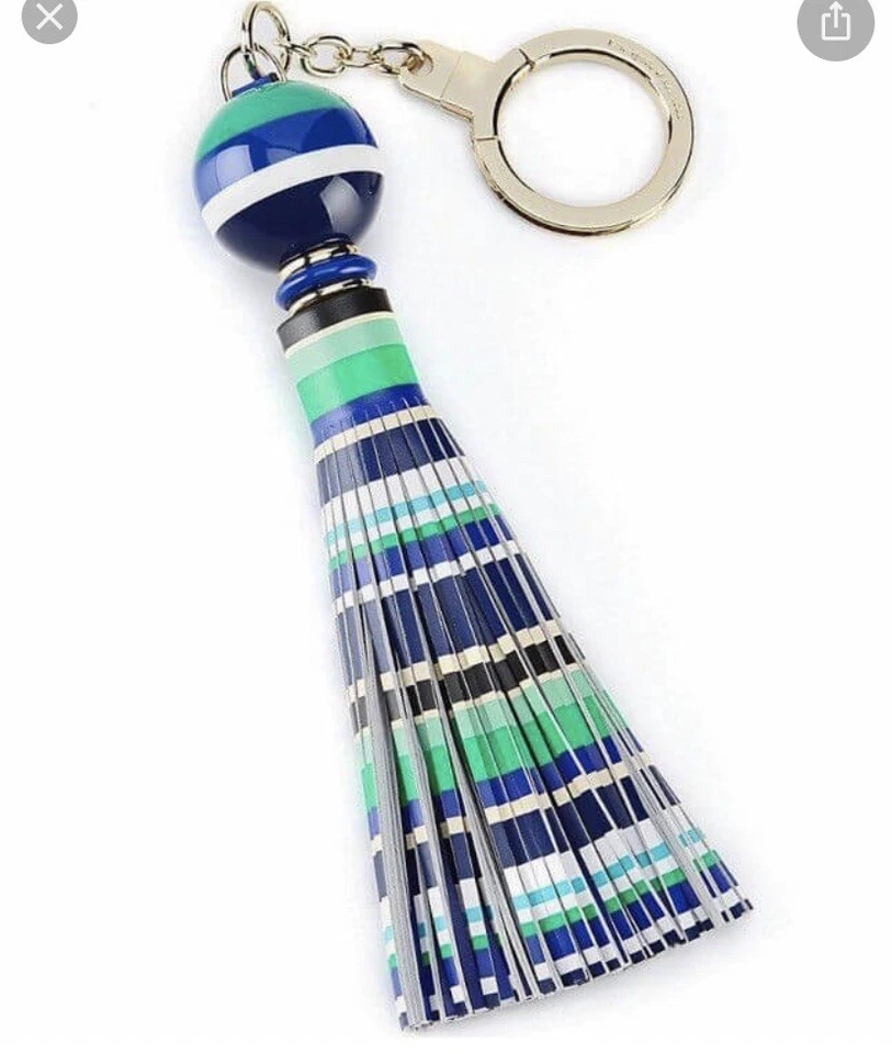 $78 Kate Spade Nueva York Azul Rayas Borla Bolso Dije Llavero Foto 1 de 4