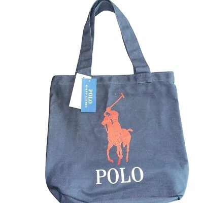 Bolso de Mano Ralph Lauren Azul Marino Lona Big Pony Logo Cremallera Top NUEVO Foto 1 de 4
