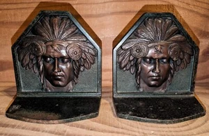 Antique Cast Iron JUDD Indian Native American Bookends Cast Iron Original Paint - Picture 1 of 22