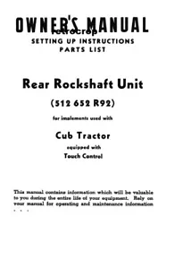 IH International Harvester Farmall Cub Hydraulic Rockshaft Bedienungsanleitung früh - Bild 1 von 12