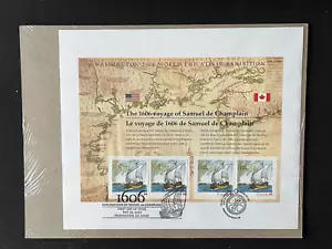 4074 1606 Champlain Voyage Sheet of 4 US & Canadian Dual Postmark Orig Pkg - Picture 1 of 1