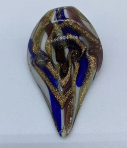 Vintage Murano style Metallic Silver Royal Blue Art Glass Pendant White Necklace - Picture 1 of 3