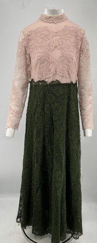 Abito finto collo Valentino rosa verde floreale in pizzo manica lunga taglia 12