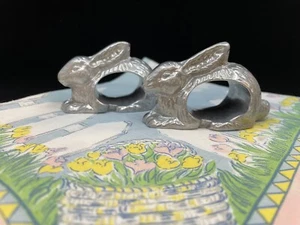 Pair of Pewter Rabbit Napkin Ring Holders 3 x 2-1/2 Inches - Picture 1 of 5