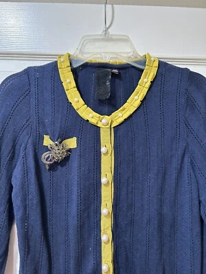 Twelve by Twelve Los Angeles Blush Cardigan Sweater Black Daisies Buttons Size M - Image 1 of 4