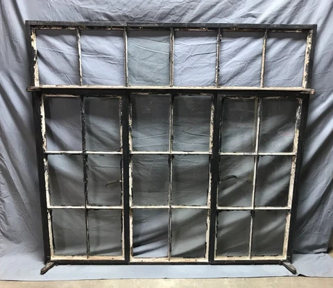 Antique 24 Lite Triple Casement Steel Industrial Shop Window 52x56 VTG 404-23B Cover