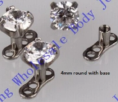  2pcs Base & Top 4mm Prong set Round Clear CZ Gem top & Titanium Anchor Base 14g - Image 1 of 2