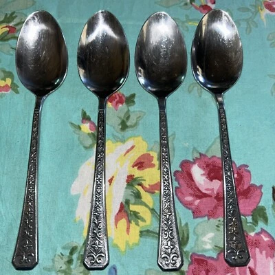 4 INTERPUR FLORENZ 4 PETAL  TABLESPOONS JAPAN 6 1/4" STAINLESS Replacement VTG - Image 1 of 4