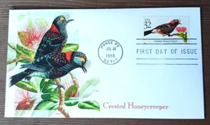 TROPICAL BIRDS PUERTO RICO CRESTED HONEYCREEPER 1998 FLEETWOOD CACHET FDC UNADDR - Picture 1 of 1