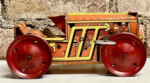 Vintage MARX Blechspielzeug Traktor Rennwagen Aufziehbetrieb orange & gelb mit Schlüssel - Bild 1 von 7