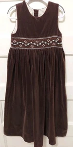 Strasburg Girl's Size 7 Long Smocked Brown Velour Sleeveless Jumper Dress - Picture 1 of 6
