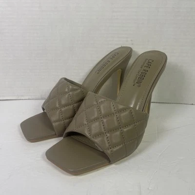 Cape Robbin Stitch Taupe Quilted Open Toe High Stiletto Heel Mule Sandals Sz 8 M - Image 1 of 4