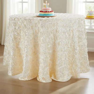 90 inch Round Tablecloth Ivory Rosette Tablecloth Bridal Shower Table Cloth for - Image 1 of 4