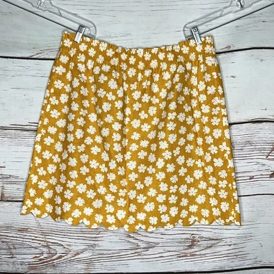 J. Falda Crew NUEVA CON ETIQUETAS 16 Dorada Amarilla y Blanca Estampado Floral Mezcla de Lino Dobladillo Vieira Foto 1 de 3