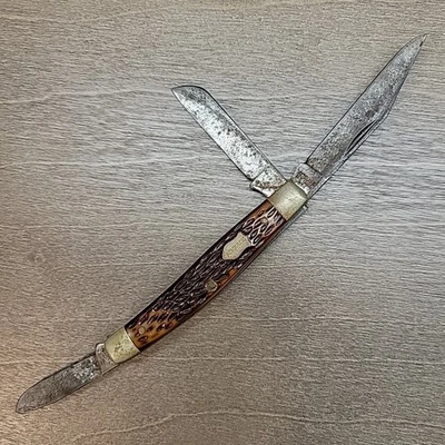 Vintage Pocket Knife Schrade 834 NY USA Brown Handle Rough Shape Rust Wear - Image 1 of 4