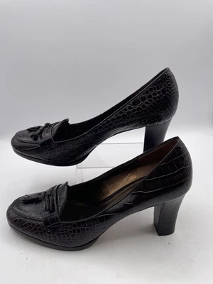 Mocasines Ann Taylor Loft Tacones Para Mujer Talla 9M Cuero Marrón Cocodrilo Repujado Sin Cordones Foto 1 de 4