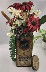 Vtg Tin Bunte Brothers Hard Candies - 1920s w Flowers / Floral Centerpiece - Red - Picture 1 of 11