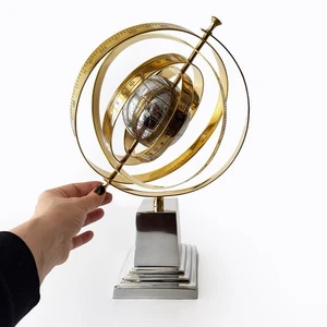 Handmade Polished Brass Armillary Sphere Globe on Stand - 14" Decorative Accent - Picture 1 of 7
