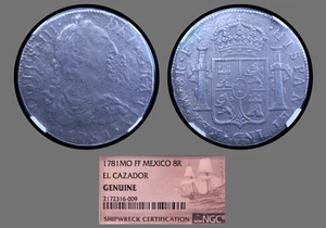 1781MO FF Mexique 8 réales naufrage El Cazador NGC classé DATE INCROYABLE RARE #009 - Photo 1/3