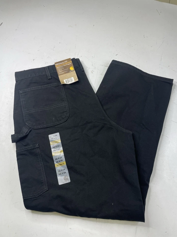Carhartt Solid Black Mens Size 42X32 Loose Fit Utility Work Pants #822