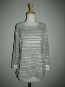 Talbots Size S Gray Stripe Terry Long Sleeve Tunic Top - Picture 1 of 9
