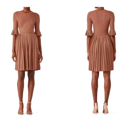 Vestido Tallado Plisado Metálico Bronce Cobre Dorado Brillo Ajustado Top Talla Mediana Foto 1 de 4