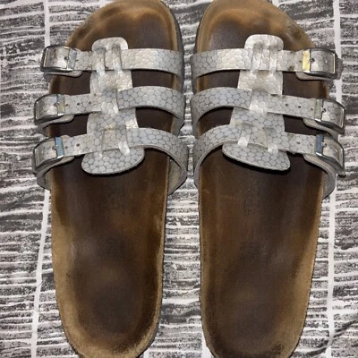 BIRKENSTOCK Florida Birko Flor Women’s Sz US 8  Silver 3 Buckle Sandals - Image 1 of 3