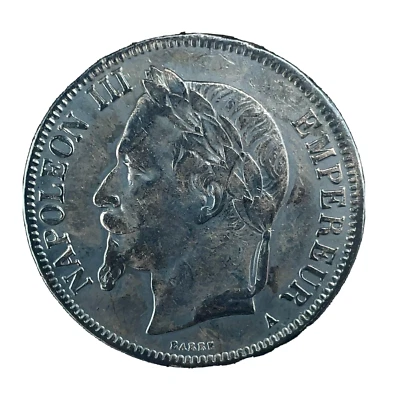 FRANCE 5 Francs Silver 1867- A Paris Mint  Napoleon III Original Tone - KM 799.1 - Image 1 of 4