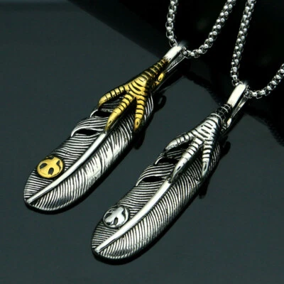 Men's Women's Eagle Claw Necklace Angel Feather Pendant Stainless Steel Jewelry - Image 1 of 4