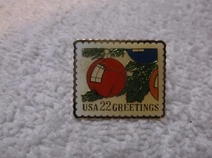 1987 Vintage March CO USA 22 Cent Stamp Holiday Christmas Ornament Greetings Pin - Picture 1 of 1