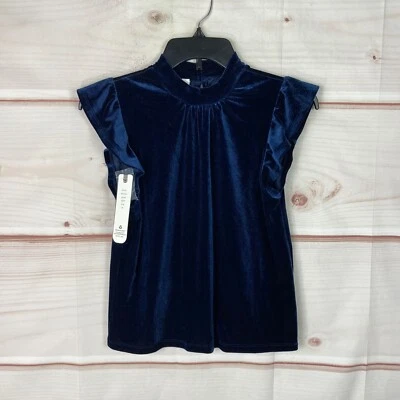 Blusa pulóver cuello falso manga acampanada terciopelo azul XS oliva y roble para mujer Foto 1 de 4