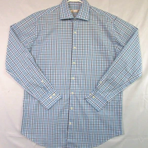 Peter Millar Men's Button Down Long Sleeve Blue Plaid Cotton Large Dress Shirt - Picture 1 of 14