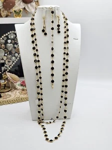 Juego de 4 collares de cristal negro vintage firmados Swarovski 2 piezas pendientes pulsera - Imagen 1 de 12