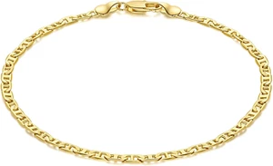 10" Ankle Bracelets 14K Gold Plated Anklets for Women Waterproof 3.4Mm Mariner C - Picture 1 of 12