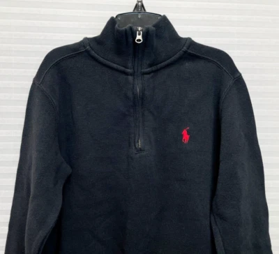 Polo Ralph Lauren 1/4 Cremallera Niños Rojo Poni Pullover Tejido Suéter Negro Talla S (8) Foto 1 de 4